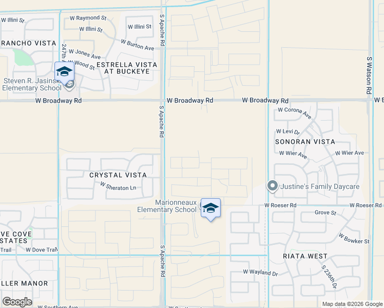 map of restaurants, bars, coffee shops, grocery stores, and more near 24101 West Broadway Road in Buckeye