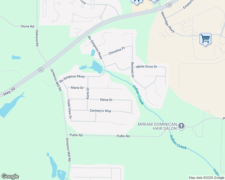 map of restaurants, bars, coffee shops, grocery stores, and more near 1074 Maria Drive in McDonough
