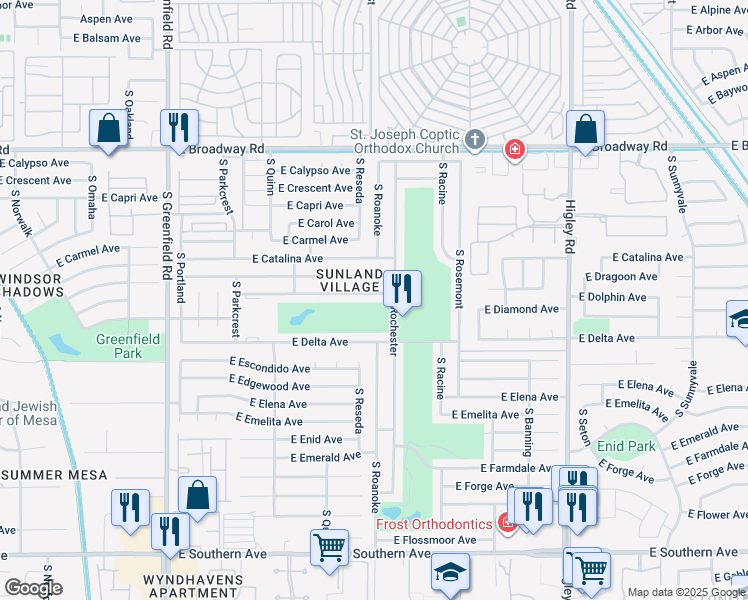 map of restaurants, bars, coffee shops, grocery stores, and more near 4807 East Dragoon Avenue in Mesa