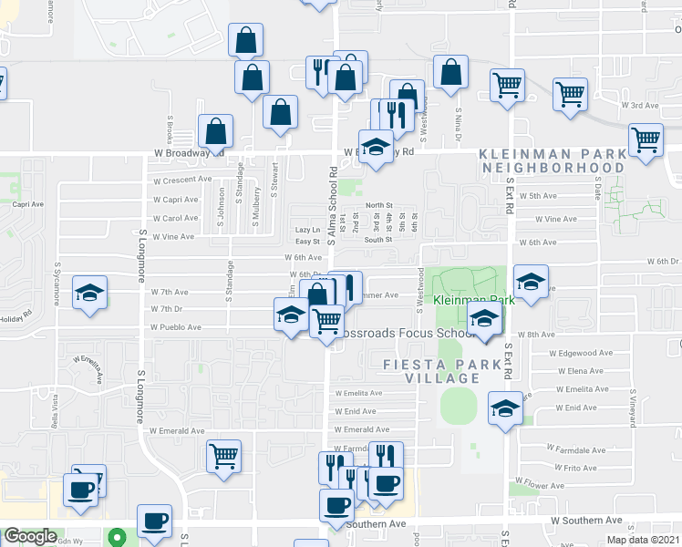 map of restaurants, bars, coffee shops, grocery stores, and more near in Mesa