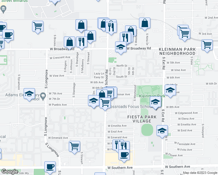 map of restaurants, bars, coffee shops, grocery stores, and more near in Mesa