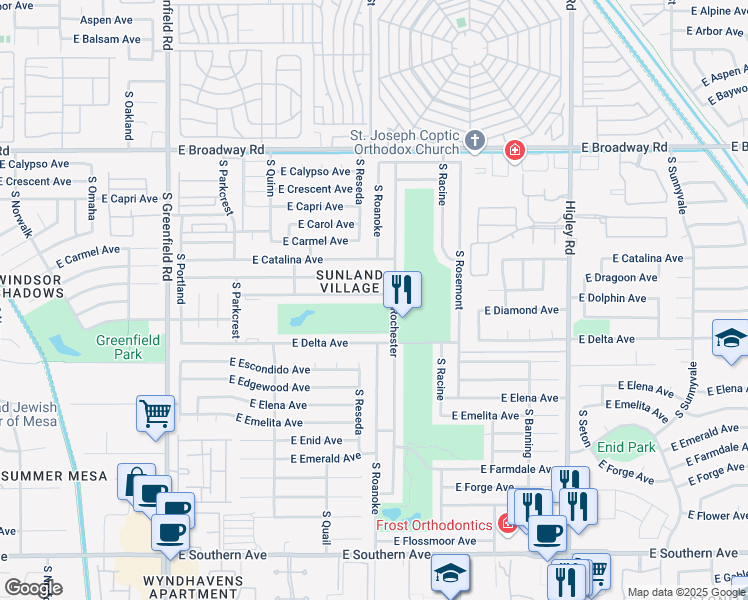 map of restaurants, bars, coffee shops, grocery stores, and more near 4807 East Dragoon Avenue in Mesa