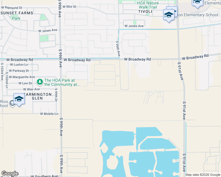 map of restaurants, bars, coffee shops, grocery stores, and more near 9545 West Broadway Road in Tolleson