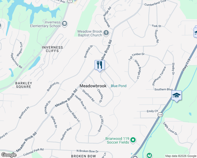 map of restaurants, bars, coffee shops, grocery stores, and more near 5022 Stratford Road in Birmingham