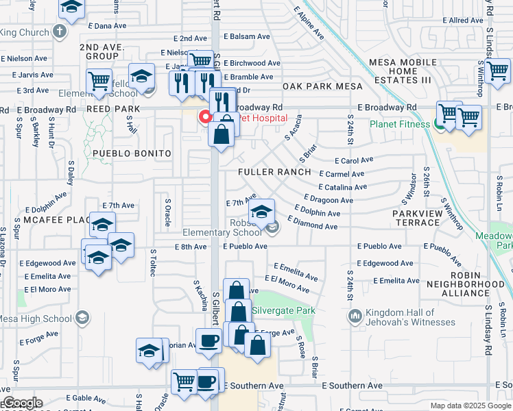 map of restaurants, bars, coffee shops, grocery stores, and more near 2062 East 7th Avenue in Mesa