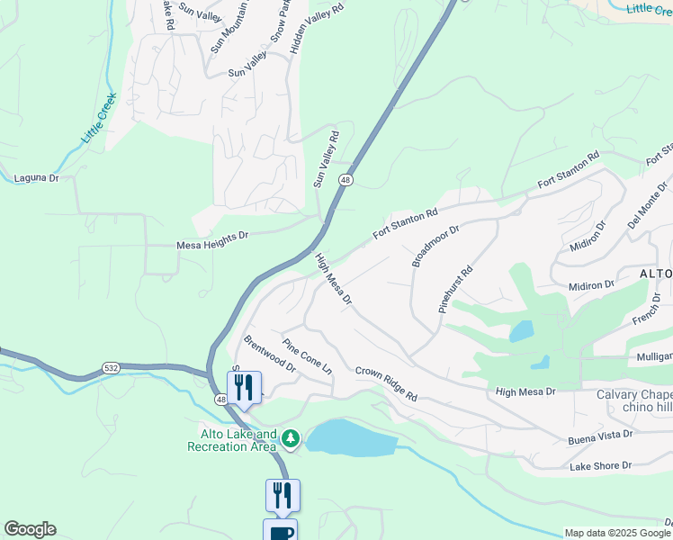map of restaurants, bars, coffee shops, grocery stores, and more near 122 Fort Stanton Road in Alto