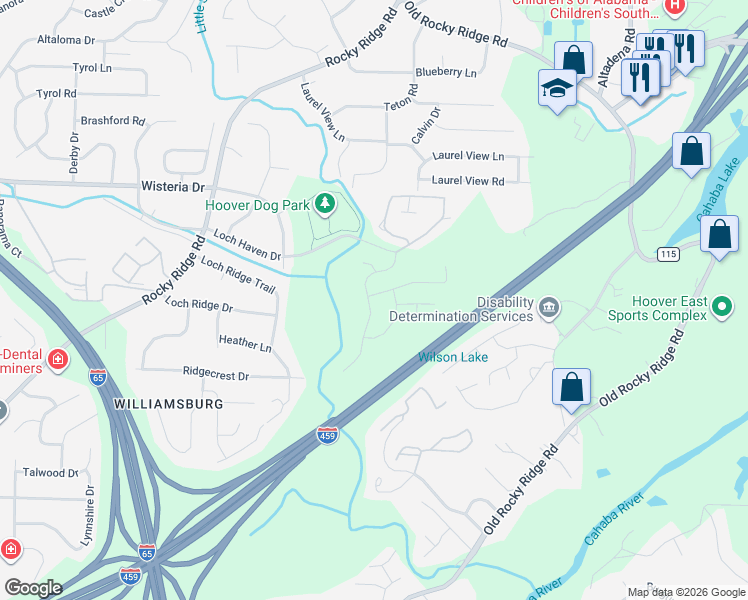 map of restaurants, bars, coffee shops, grocery stores, and more near 1708 Brookview Trail in Birmingham