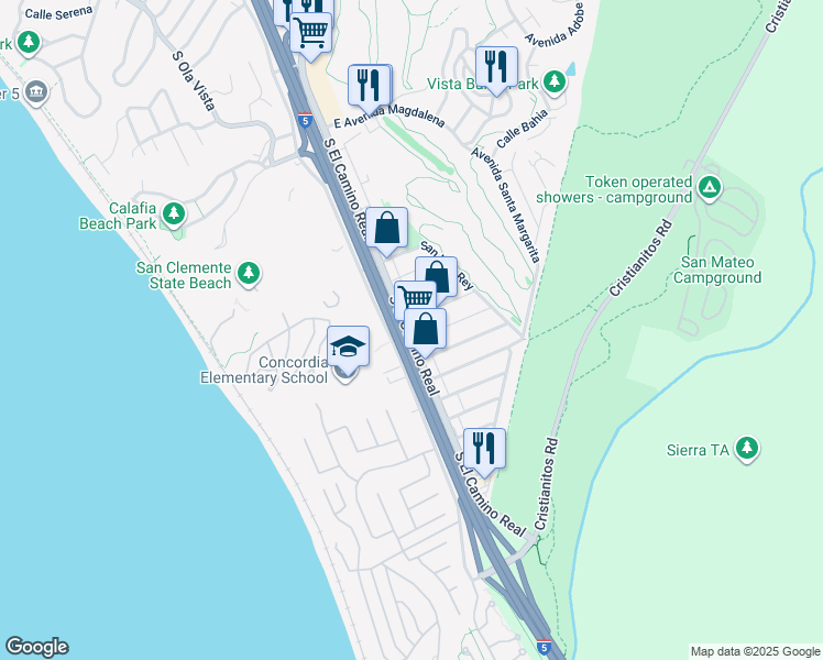 map of restaurants, bars, coffee shops, grocery stores, and more near 3109 South El Camino Real in San Clemente