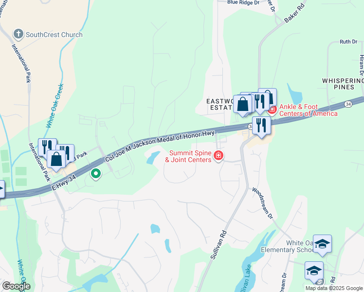 map of restaurants, bars, coffee shops, grocery stores, and more near 2045 Georgia 34 in Newnan