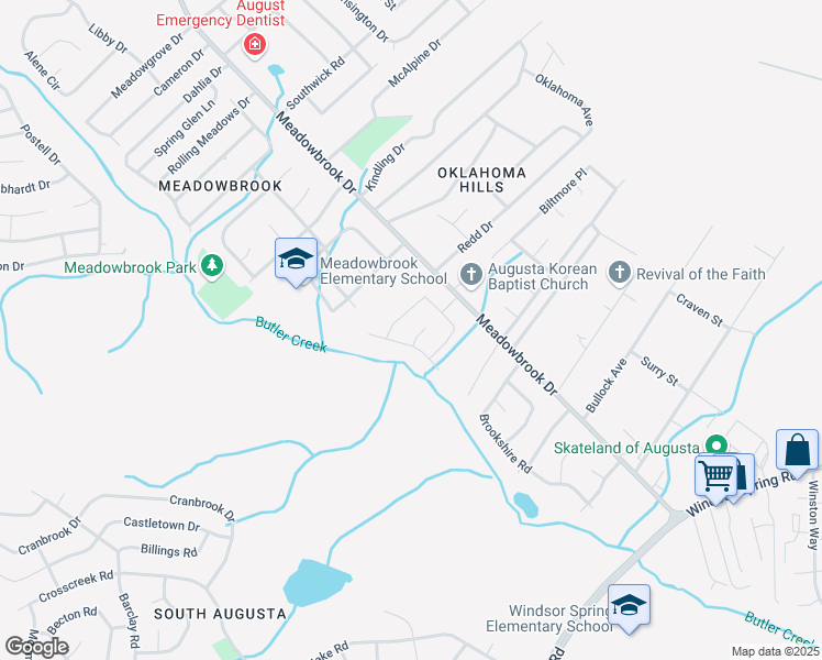 map of restaurants, bars, coffee shops, grocery stores, and more near 3605 Fawn Court in Augusta