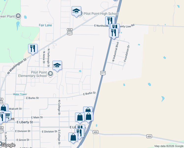 map of restaurants, bars, coffee shops, grocery stores, and more near 800 U.S. 377 in Pilot Point