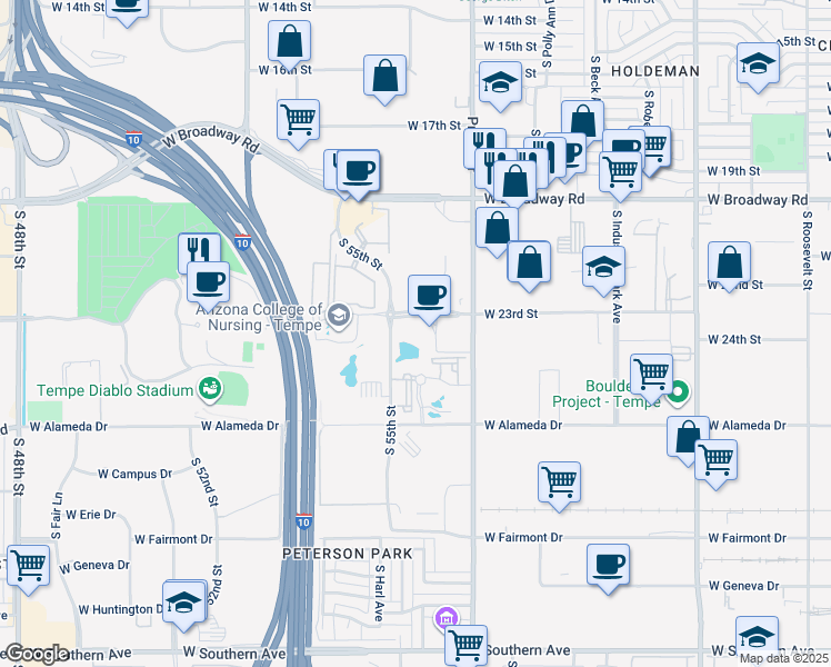 map of restaurants, bars, coffee shops, grocery stores, and more near 1501 West Fountainhead Parkway in Tempe