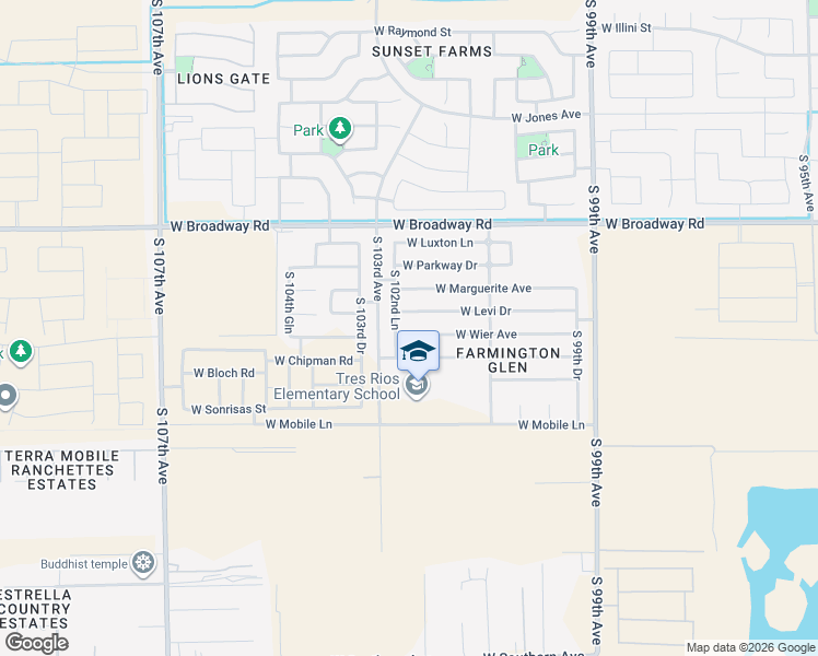 map of restaurants, bars, coffee shops, grocery stores, and more near 10236 West Wier Avenue in Tolleson