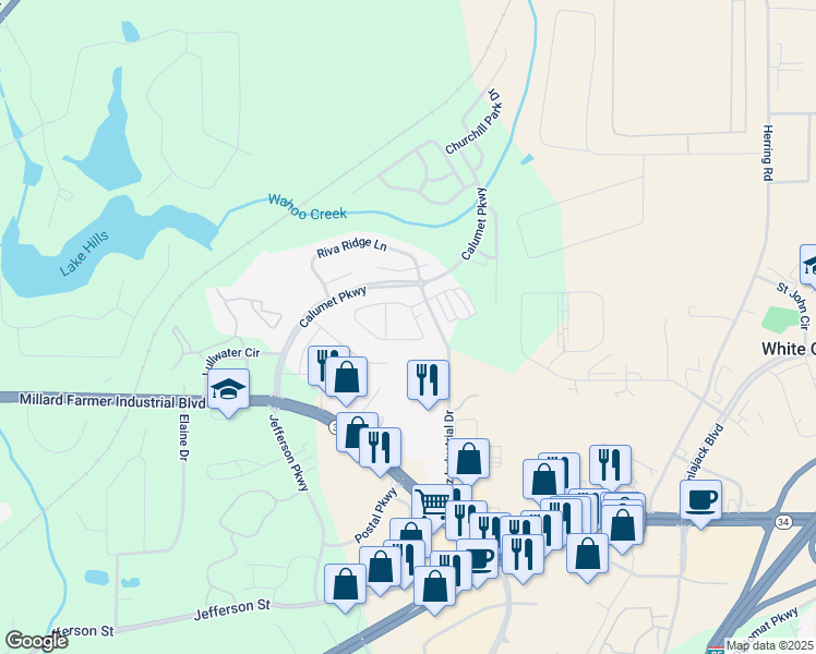 map of restaurants, bars, coffee shops, grocery stores, and more near 404 Commonwealth Circle in Newnan