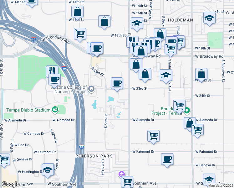 map of restaurants, bars, coffee shops, grocery stores, and more near 1501 West Fountainhead Parkway in Tempe