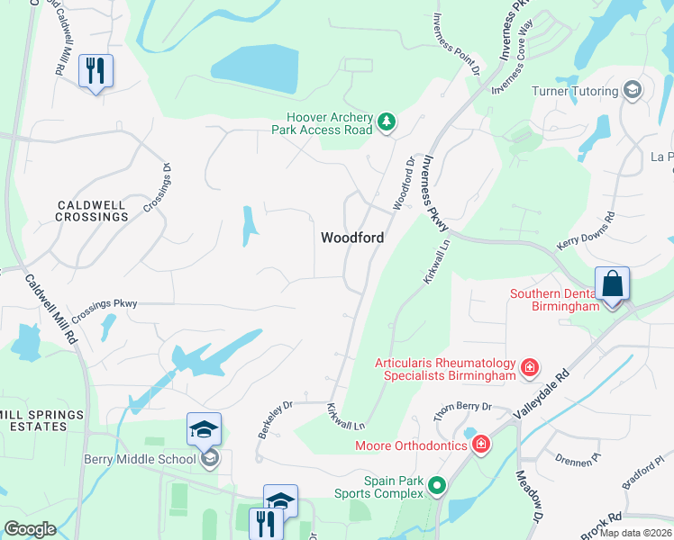 map of restaurants, bars, coffee shops, grocery stores, and more near 5609 Afton Drive in Birmingham