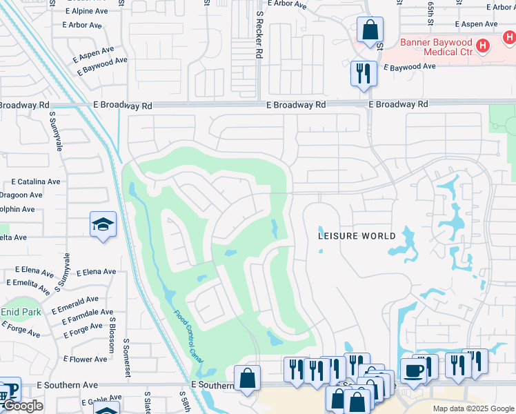 map of restaurants, bars, coffee shops, grocery stores, and more near 1592 Leisure World in Mesa