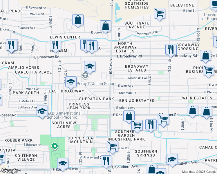 map of restaurants, bars, coffee shops, grocery stores, and more near in Phoenix