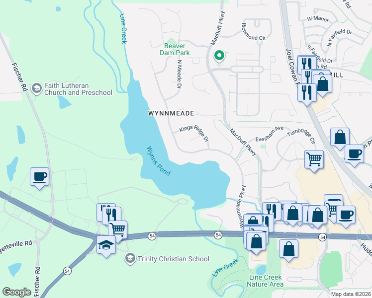 map of restaurants, bars, coffee shops, grocery stores, and more near 105 Fortress Drive in Peachtree City