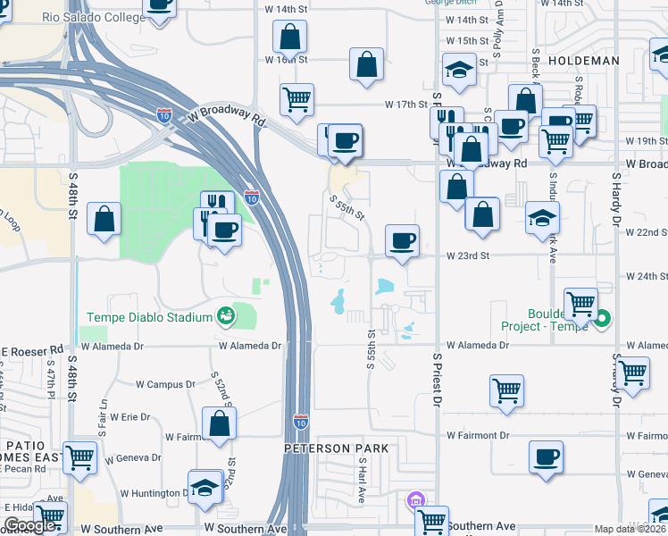map of restaurants, bars, coffee shops, grocery stores, and more near 1620 West Fountainhead Parkway in Tempe