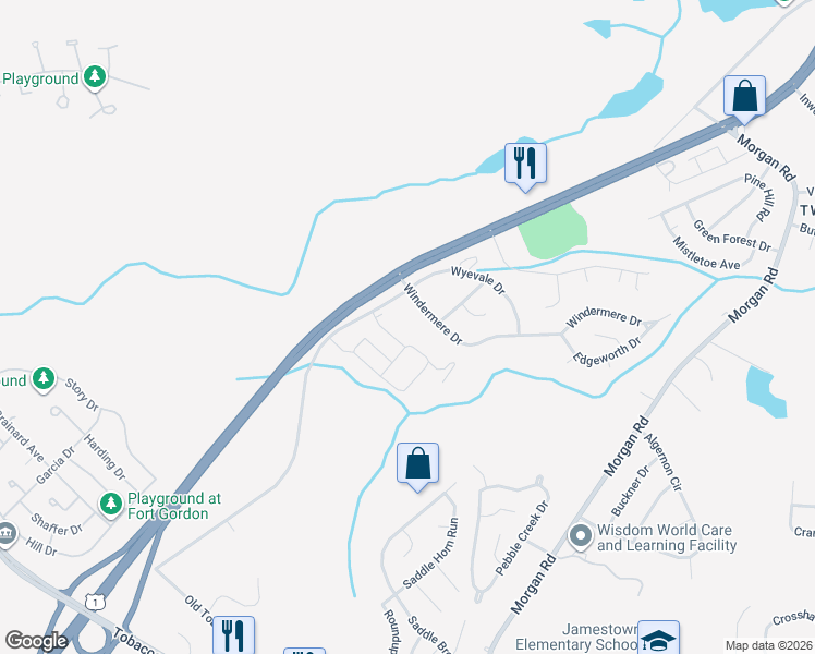 map of restaurants, bars, coffee shops, grocery stores, and more near 2832 Old Highway 1 in Hephzibah