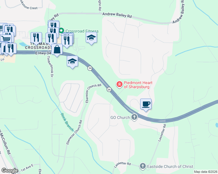 map of restaurants, bars, coffee shops, grocery stores, and more near 3700 East Highway 34 in Sharpsburg