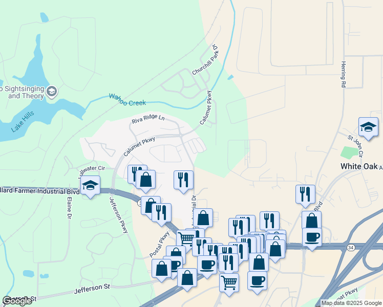 map of restaurants, bars, coffee shops, grocery stores, and more near 443 Rosewood Lane in Newnan