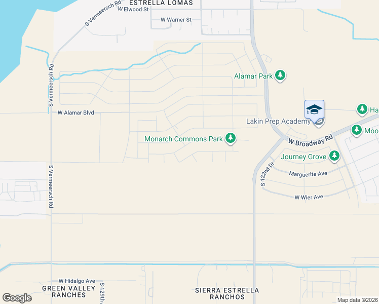 map of restaurants, bars, coffee shops, grocery stores, and more near 12557 West Broadway Road in Avondale