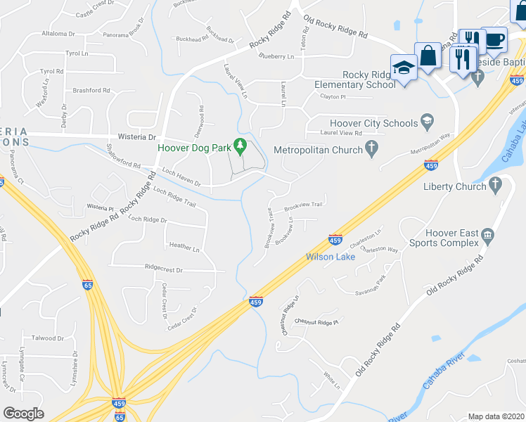map of restaurants, bars, coffee shops, grocery stores, and more near 3329 Brookview Trace in Birmingham