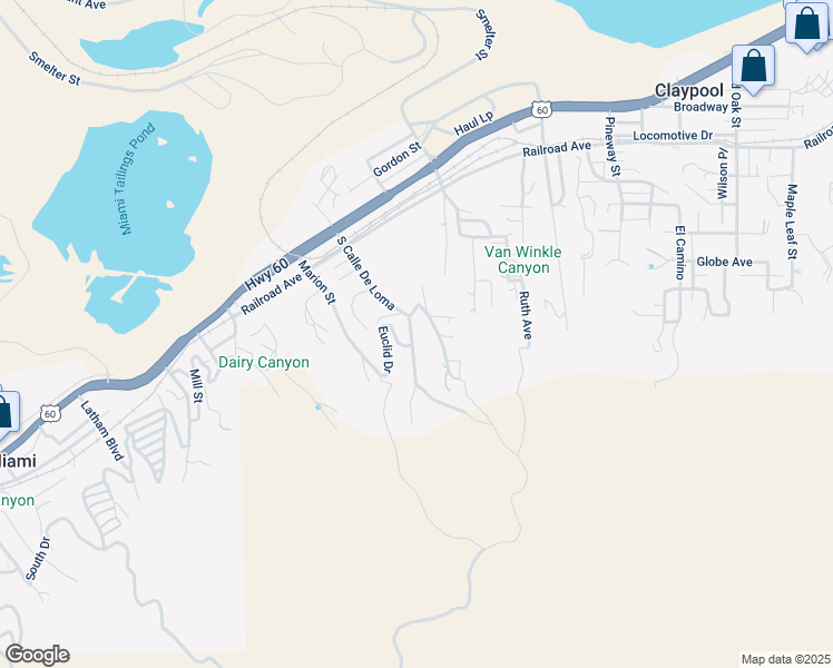 map of restaurants, bars, coffee shops, grocery stores, and more near 6077 South Calle De Loma in Claypool