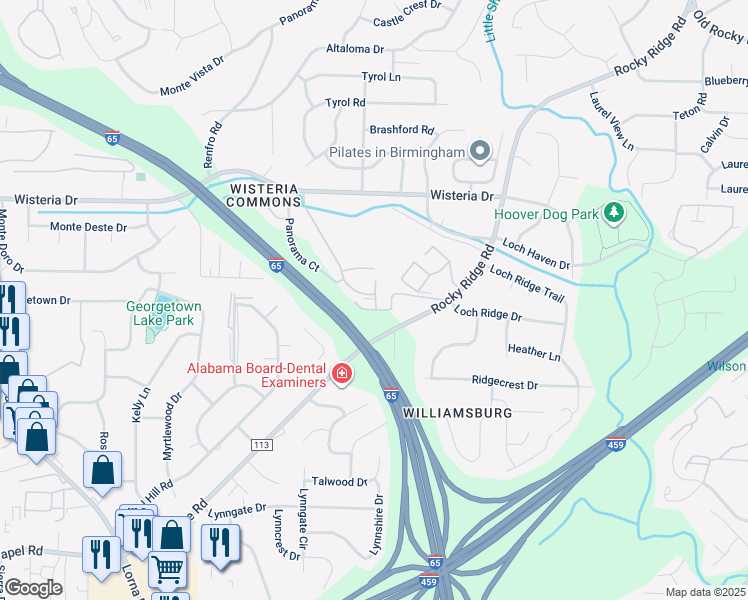 map of restaurants, bars, coffee shops, grocery stores, and more near 2110 Wisteria Place in Vestavia Hills