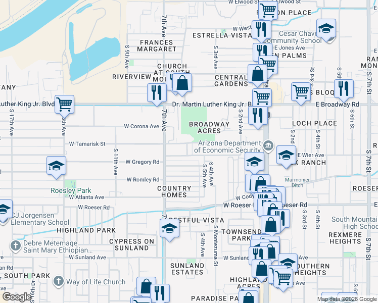 map of restaurants, bars, coffee shops, grocery stores, and more near 530 West Wier Avenue in Phoenix