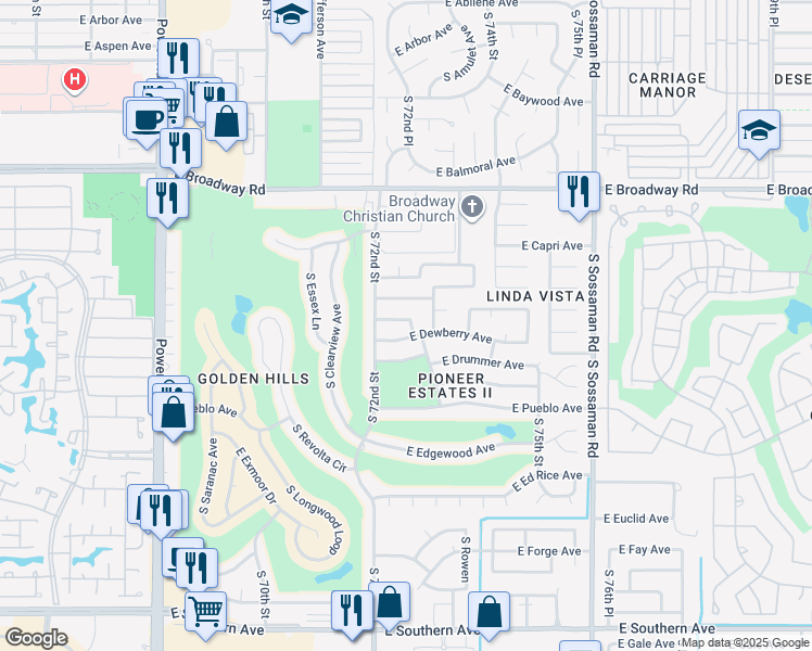 map of restaurants, bars, coffee shops, grocery stores, and more near 626 South Terripin in Mesa