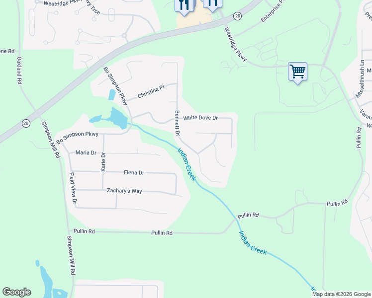 map of restaurants, bars, coffee shops, grocery stores, and more near 1713 Bennett Drive in McDonough
