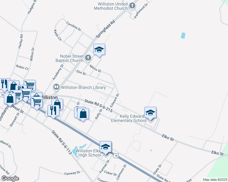 map of restaurants, bars, coffee shops, grocery stores, and more near 414 Kelly Street in Williston