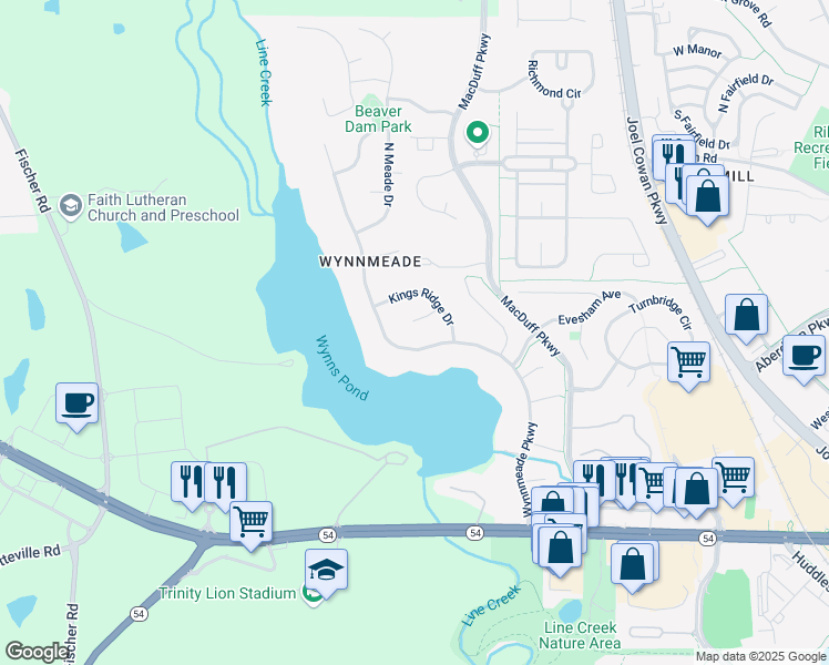 map of restaurants, bars, coffee shops, grocery stores, and more near 107 Fortress Drive in Peachtree City