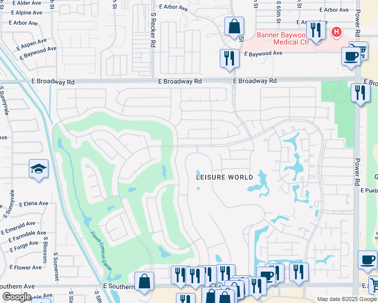 map of restaurants, bars, coffee shops, grocery stores, and more near 1269 Leisure World in Mesa