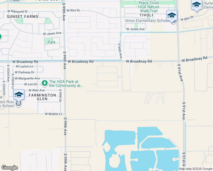 map of restaurants, bars, coffee shops, grocery stores, and more near 9755 West Broadway Road in Tolleson