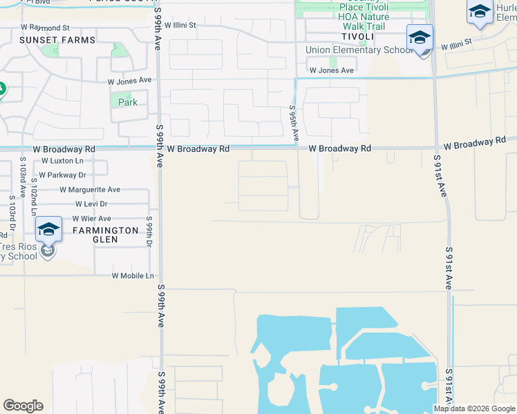 map of restaurants, bars, coffee shops, grocery stores, and more near 9755 West Broadway Road in Tolleson
