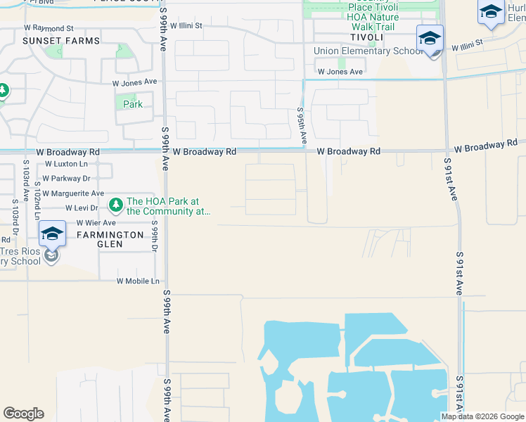 map of restaurants, bars, coffee shops, grocery stores, and more near 9755 West Broadway Road in Tolleson