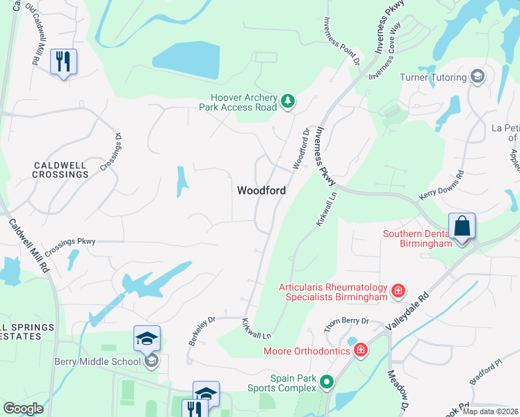 map of restaurants, bars, coffee shops, grocery stores, and more near 5609 Afton Drive in Birmingham