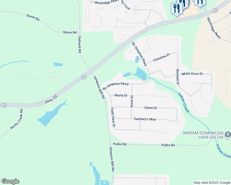 map of restaurants, bars, coffee shops, grocery stores, and more near 1005 Maria Drive in McDonough
