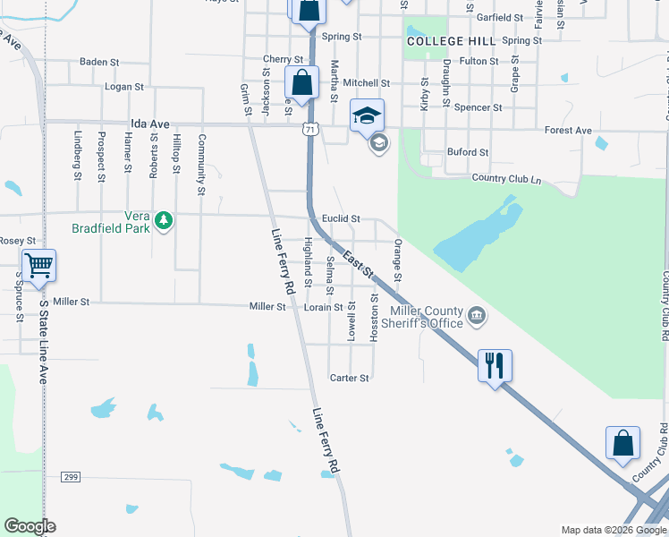 map of restaurants, bars, coffee shops, grocery stores, and more near 1902 Selma Street in Texarkana