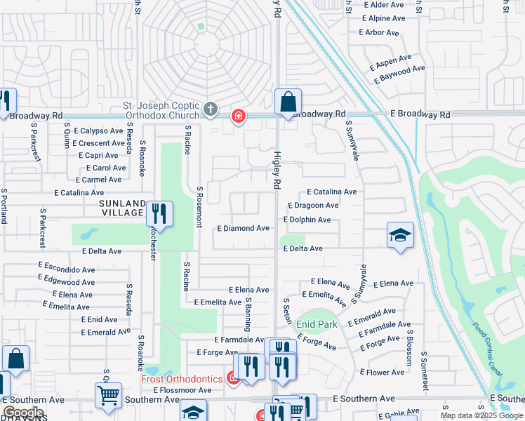map of restaurants, bars, coffee shops, grocery stores, and more near 655 South Balboa in Mesa