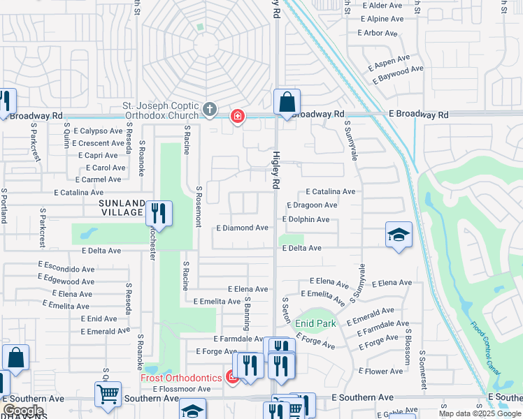 map of restaurants, bars, coffee shops, grocery stores, and more near 655 South Balboa in Mesa