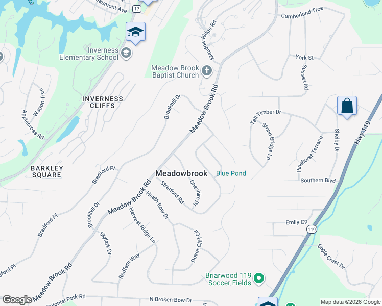 map of restaurants, bars, coffee shops, grocery stores, and more near 5022 Stratford Road in Birmingham