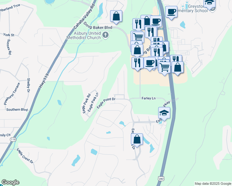 map of restaurants, bars, coffee shops, grocery stores, and more near 901 Talon Way in Birmingham