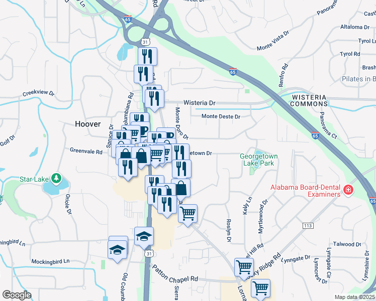 map of restaurants, bars, coffee shops, grocery stores, and more near 3057 Lorna Road in Birmingham