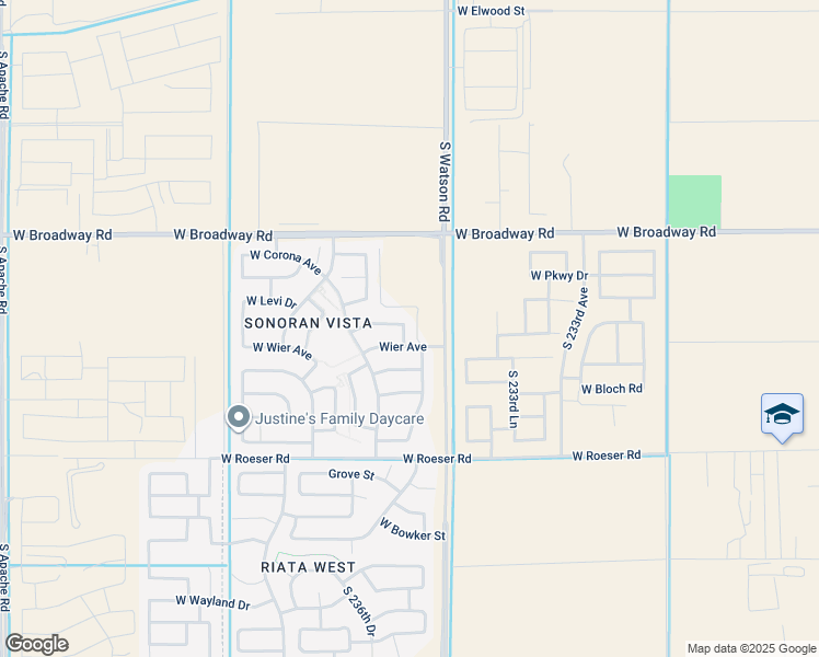 map of restaurants, bars, coffee shops, grocery stores, and more near 4747 South 235th Lane in Buckeye