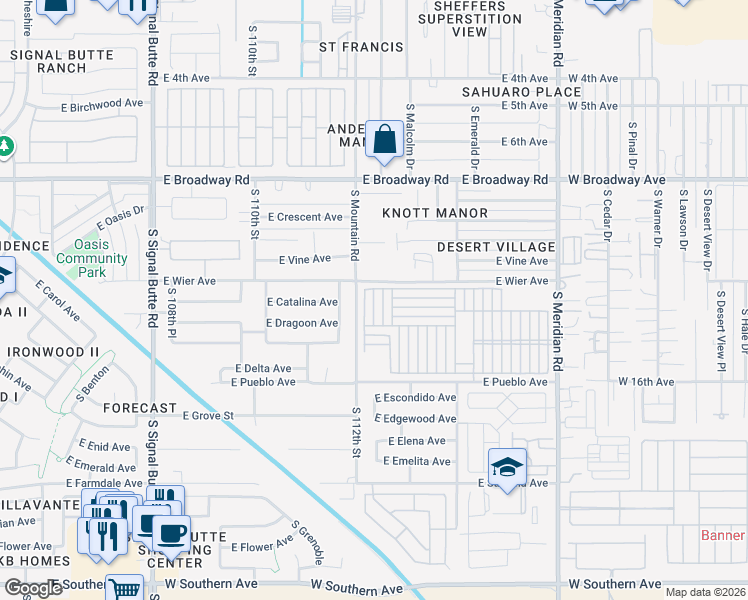 map of restaurants, bars, coffee shops, grocery stores, and more near Mickey Rooney in Mesa